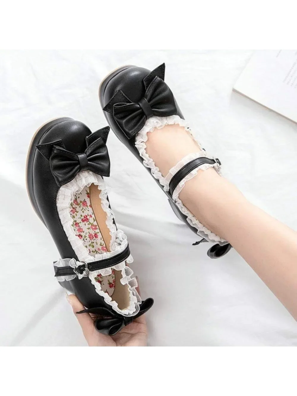 Kawaii Mid Block Heel Mary Jane Pumps with Bow | Rockabilly Style Shoes for